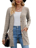 Chiclily Women's Fall Cardigan Lightweight Soft Knit Cardigan Long Sleeve Open Front Coat with Pockets