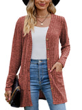 Chiclily Women's Fall Cardigan Lightweight Soft Knit Cardigan Long Sleeve Open Front Coat with Pockets