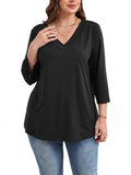 SHOWMALL Plus Size Tops for Women 3/4 Sleeve V Neck Tunic Tops Dressy Casual Blouses Shirts