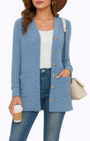 SHOWMALL Women's Long Sleeve Open Front Cardigan Button Down Ribbed Knit