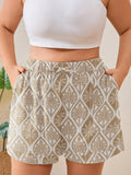 SHOWMALL Women's Plus Size Summer Shorts, Lightweight Breathable Casual Shorts with Pockets, Elastic Drawstring Waist High Waisted Lounge Beach Shorts