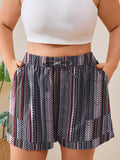 SHOWMALL Women's Plus Size Summer Shorts, Lightweight Breathable Casual Shorts with Pockets, Elastic Drawstring Waist High Waisted Lounge Beach Shorts