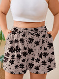 SHOWMALL Women's Plus Size Summer Shorts, Lightweight Breathable Casual Shorts with Pockets, Elastic Drawstring Waist High Waisted Lounge Beach Shorts