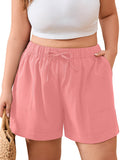 SHOWMALL Women's Plus Size Summer Shorts, Lightweight Breathable Casual Shorts with Pockets, Elastic Drawstring Waist High Waisted Lounge Beach Shorts