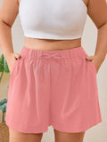SHOWMALL Women's Plus Size Summer Shorts, Lightweight Breathable Casual Shorts with Pockets, Elastic Drawstring Waist High Waisted Lounge Beach Shorts