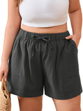 SHOWMALL Women's Plus Size Summer Shorts, Lightweight Breathable Casual Shorts with Pockets, Elastic Drawstring Waist High Waisted Lounge Beach Shorts