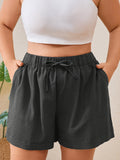 SHOWMALL Women's Plus Size Summer Shorts, Lightweight Breathable Casual Shorts with Pockets, Elastic Drawstring Waist High Waisted Lounge Beach Shorts