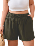 SHOWMALL Women's Plus Size Summer Shorts, Lightweight Breathable Casual Shorts with Pockets, Elastic Drawstring Waist High Waisted Lounge Beach Shorts