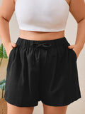 SHOWMALL Women's Plus Size Summer Shorts, Lightweight Breathable Casual Shorts with Pockets, Elastic Drawstring Waist High Waisted Lounge Beach Shorts