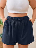 SHOWMALL Women's Plus Size Summer Shorts, Lightweight Breathable Casual Shorts with Pockets, Elastic Drawstring Waist High Waisted Lounge Beach Shorts