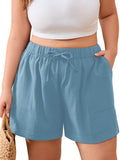 SHOWMALL Women's Plus Size Summer Shorts, Lightweight Breathable Casual Shorts with Pockets, Elastic Drawstring Waist High Waisted Lounge Beach Shorts