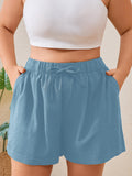SHOWMALL Women's Plus Size Summer Shorts, Lightweight Breathable Casual Shorts with Pockets, Elastic Drawstring Waist High Waisted Lounge Beach Shorts