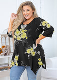 SHOWMALL Women's Plus Size 3/4 Sleeve Swing Tunic Top