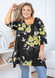 SHOWMALL Women's Plus Size 3/4 Sleeve Swing Tunic Top