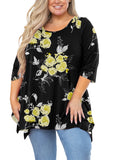 SHOWMALL Women's Plus Size 3/4 Sleeve Swing Tunic Top