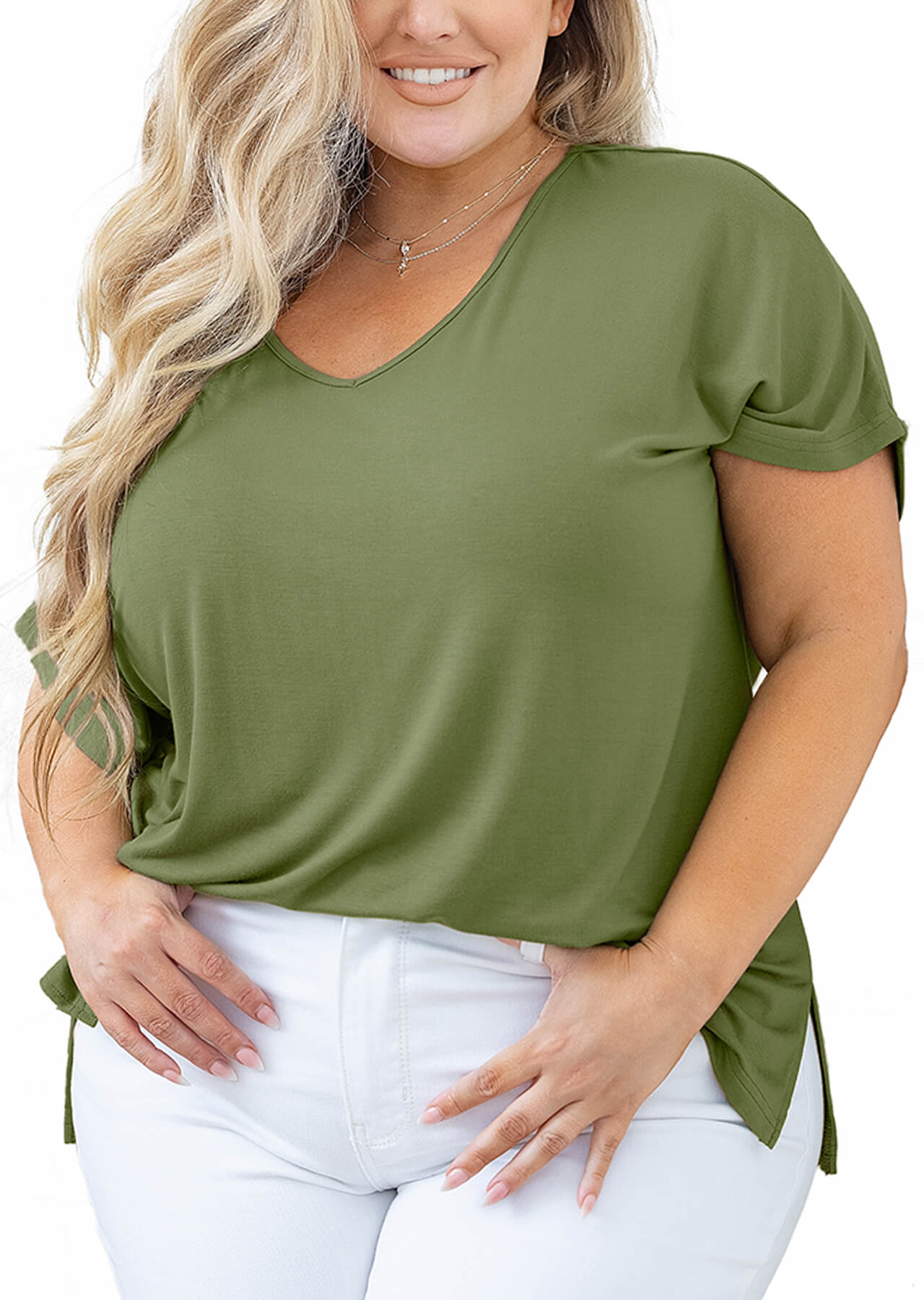 SHOWMALL Short Sleeve Plus Size T-shirt with Side Slit, V-Neck Summer –  auslook