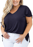 SHOWMALL Short Sleeve Plus Size T-shirt with Side Slit, V-Neck Summer Top