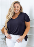 SHOWMALL Short Sleeve Plus Size T-shirt with Side Slit, V-Neck Summer Top