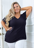 SHOWMALL Short Sleeve Plus Size T-shirt with Side Slit, V-Neck Summer Top