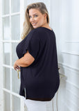 SHOWMALL Short Sleeve Plus Size T-shirt with Side Slit, V-Neck Summer Top