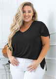 SHOWMALL Short Sleeve Plus Size T-shirt with Side Slit, V-Neck Summer Top