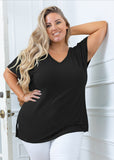 SHOWMALL Short Sleeve Plus Size T-shirt with Side Slit, V-Neck Summer Top