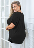 SHOWMALL Short Sleeve Plus Size T-shirt with Side Slit, V-Neck Summer Top