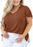 SHOWMALL Short Sleeve Plus Size T-shirt with Side Slit, V-Neck Summer Top