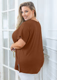 SHOWMALL Short Sleeve Plus Size T-shirt with Side Slit, V-Neck Summer Top