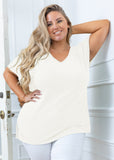 SHOWMALL Short Sleeve Plus Size T-shirt with Side Slit, V-Neck Summer Top