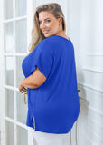 SHOWMALL Short Sleeve Plus Size T-shirt with Side Slit, V-Neck Summer Top