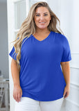 SHOWMALL Short Sleeve Plus Size T-shirt with Side Slit, V-Neck Summer Top