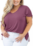 SHOWMALL Short Sleeve Plus Size T-shirt with Side Slit, V-Neck Summer Top
