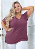 SHOWMALL Short Sleeve Plus Size T-shirt with Side Slit, V-Neck Summer Top