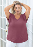 SHOWMALL Short Sleeve Plus Size T-shirt with Side Slit, V-Neck Summer Top