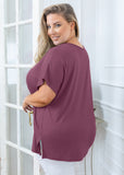 SHOWMALL Short Sleeve Plus Size T-shirt with Side Slit, V-Neck Summer Top