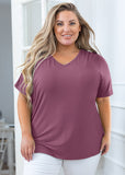 SHOWMALL Short Sleeve Plus Size T-shirt with Side Slit, V-Neck Summer Top
