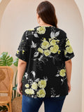 SHOWMALL Women's Plus Size Pleated Tunic Top, Short Sleeve Scoop Neck Shirt with Decorative Buttons, Casual Loose Fit Summer Blouse