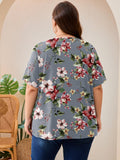 SHOWMALL Women's Plus Size Pleated Tunic Top, Short Sleeve Scoop Neck Shirt with Decorative Buttons, Casual Loose Fit Summer Blouse