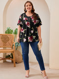 SHOWMALL Women's Plus Size Pleated Tunic Top, Short Sleeve Scoop Neck Shirt with Decorative Buttons, Casual Loose Fit Summer Blouse
