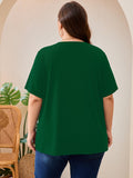 SHOWMALL Women's Plus Size Pleated Tunic Top, Short Sleeve Scoop Neck Shirt with Decorative Buttons, Casual Loose Fit Summer Blouse