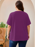 SHOWMALL Women's Plus Size Pleated Tunic Top, Short Sleeve Scoop Neck Shirt with Decorative Buttons, Casual Loose Fit Summer Blouse