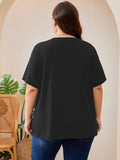 SHOWMALL Women's Plus Size Pleated Tunic Top, Short Sleeve Scoop Neck Shirt with Decorative Buttons, Casual Loose Fit Summer Blouse