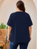 SHOWMALL Women's Plus Size Pleated Tunic Top, Short Sleeve Scoop Neck Shirt with Decorative Buttons, Casual Loose Fit Summer Blouse