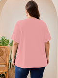 SHOWMALL Women's Plus Size Pleated Tunic Top, Short Sleeve Scoop Neck Shirt with Decorative Buttons, Casual Loose Fit Summer Blouse