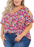 SHOWMALL Plus Size Tops for Women Cold Shoulder Clothes Short Sleeve Clothing V Neck Tunic Summer Shirts