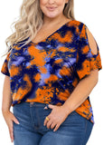 SHOWMALL Plus Size Tops for Women Cold Shoulder Clothes Short Sleeve Clothing V Neck Tunic Summer Shirts