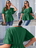 Women Plus Blouses Peplum Summer Lace Short Bell Sleeve Tops Dressy Cinched Waisted Chiffon