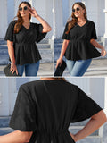 Women Plus Blouses Peplum Summer Lace Short Bell Sleeve Tops Dressy Cinched Waisted Chiffon