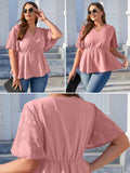 Women Plus Blouses Peplum Summer Lace Short Bell Sleeve Tops Dressy Cinched Waisted Chiffon